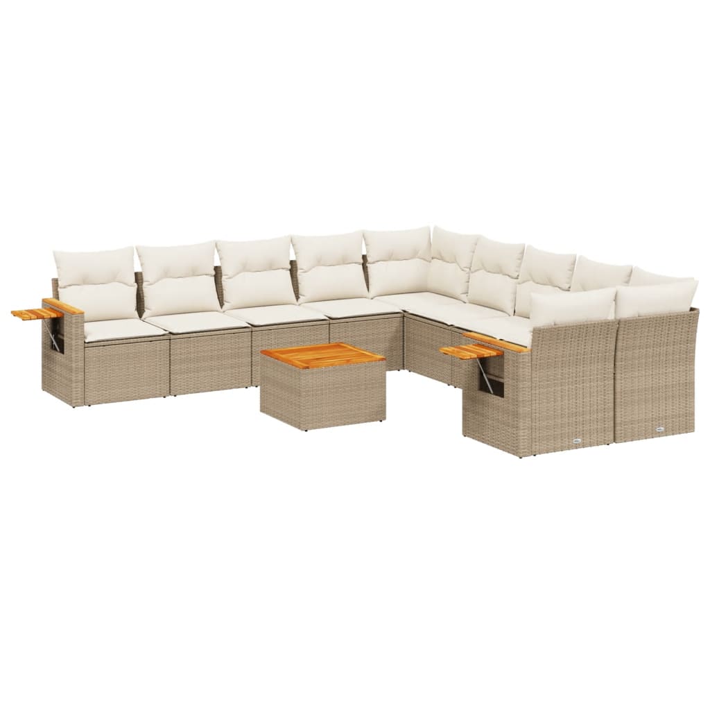 Set Divani da Giardino 11 pz con Cuscini Beige in Polyrattan