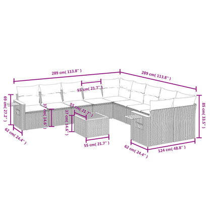 Set Divani da Giardino 11 pz con Cuscini Beige in Polyrattan