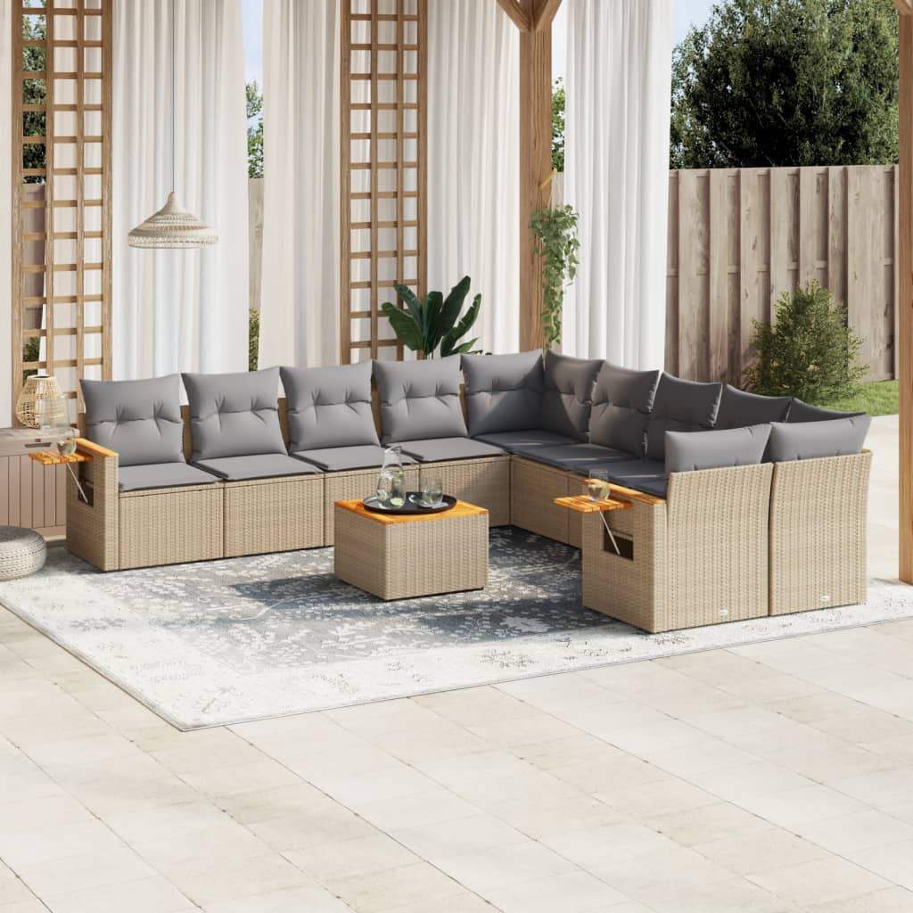 Set Divani da Giardino 11 pz con Cuscini Beige in Polyrattan - homemem39