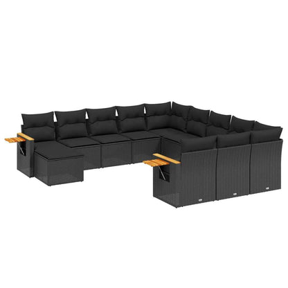 Set Divani da Giardino 11 pz con Cuscini in Polyrattan Nero - homemem39