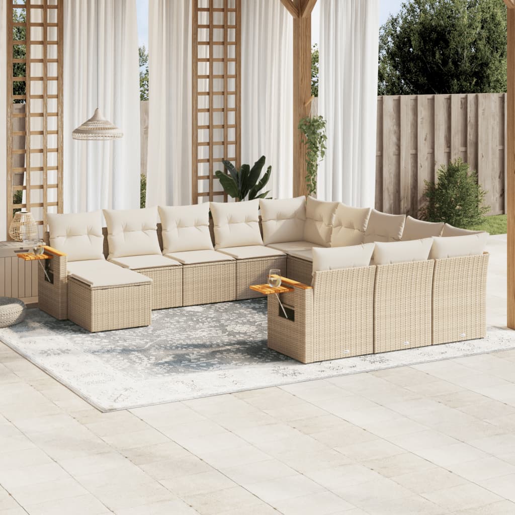 Set Divani da Giardino 11 pz con Cuscini Beige in Polyrattan | homemem39
