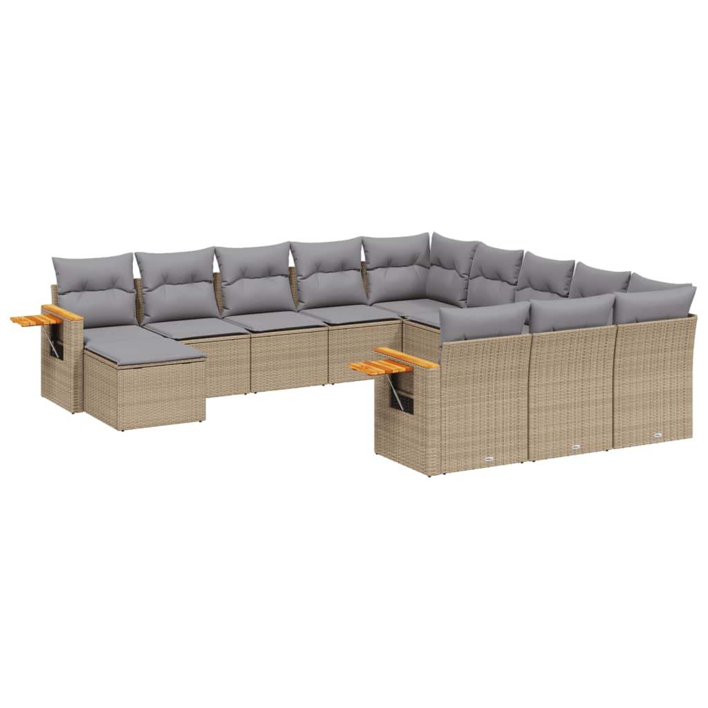 Set Divani da Giardino 11 pz con Cuscini Beige in Polyrattan - homemem39