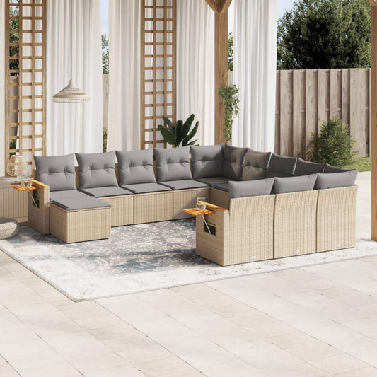 Set Divani da Giardino 11 pz con Cuscini Beige in Polyrattan - homemem39