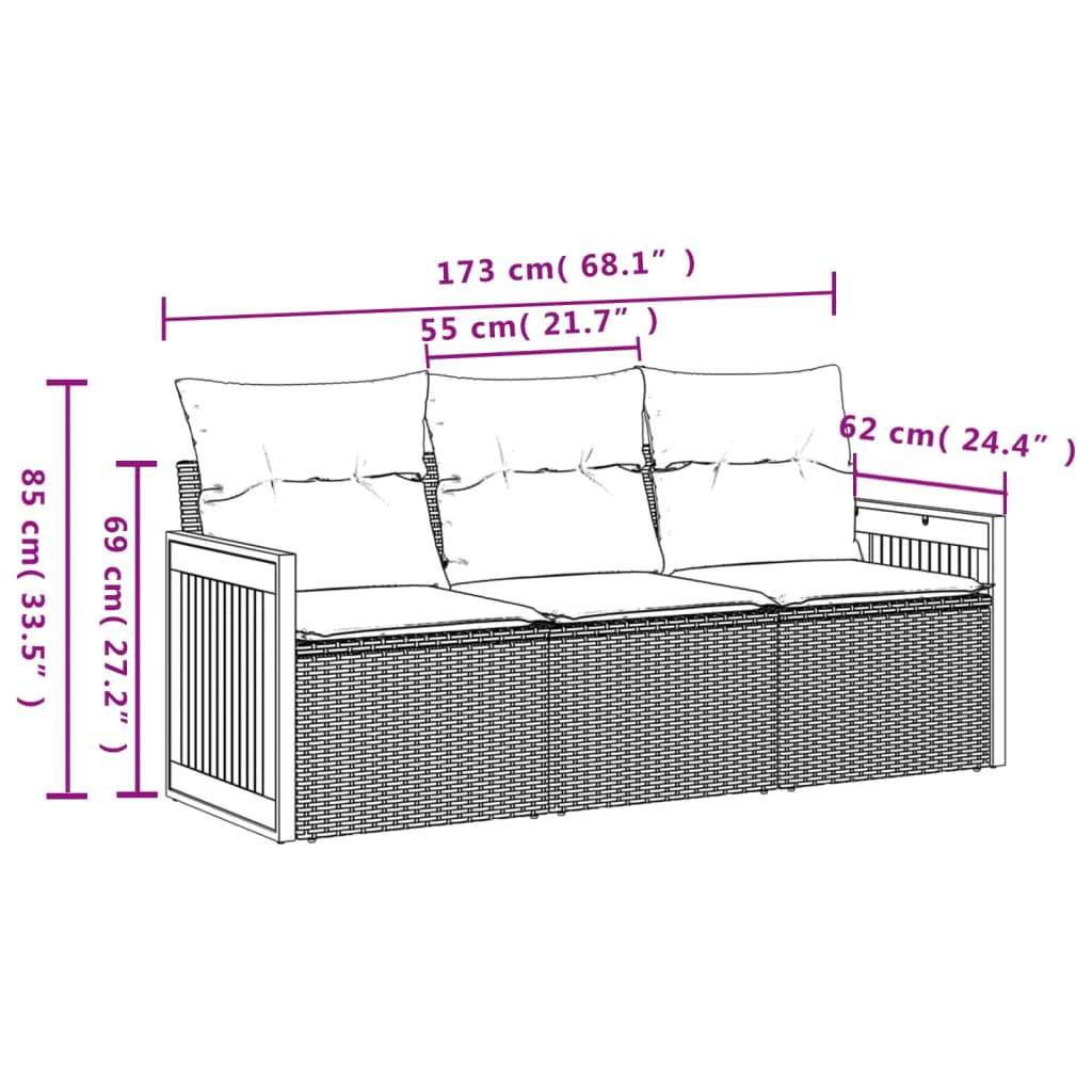 Set Divano da Giardino 3 pz con Cuscini Beige in Polyrattan - homemem39