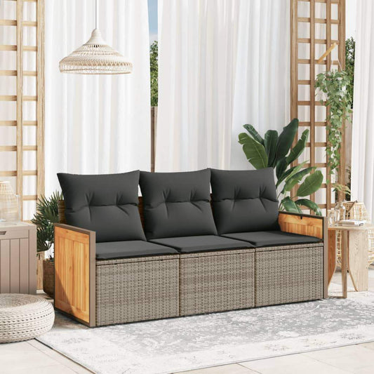 Set Divani da Giardino 3 pz con Cuscini Grigio in Polyrattan - homemem39