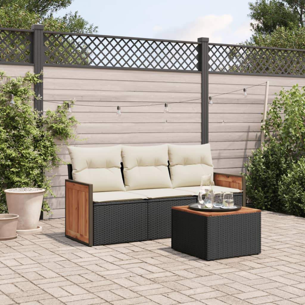 Set Divani da Giardino 4 pz con Cuscini Nero in Polyrattan - homemem39