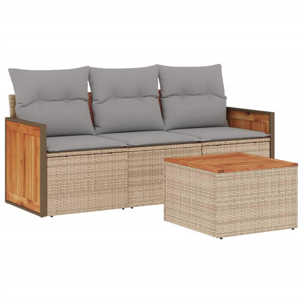 Set Divano da Giardino 4 pz con Cuscini Beige in Polyrattan - homemem39