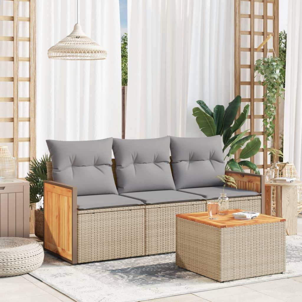 Set Divano da Giardino 4 pz con Cuscini Beige in Polyrattan - homemem39