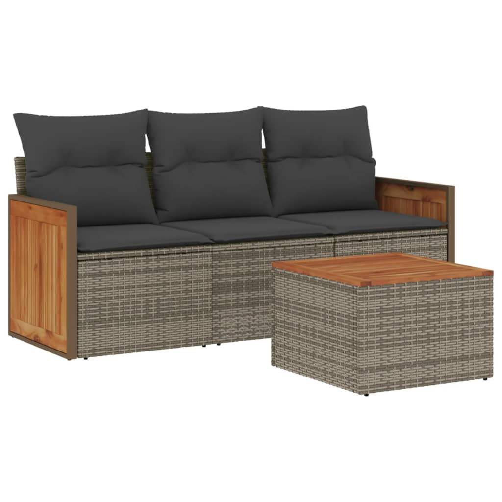 Set Divani da Giardino 4 pz con Cuscini in Polyrattan Grigio - homemem39