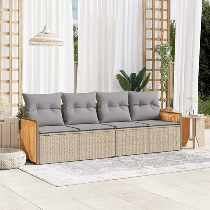 Set Divano da Giardino 4 pz con Cuscini Beige in Polyrattan - homemem39