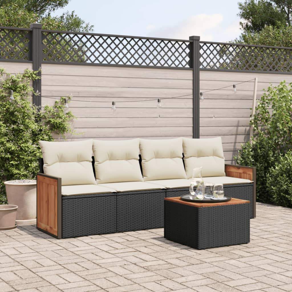 Set Divani da Giardino 5 pz con Cuscini in Polyrattan Nero - homemem39