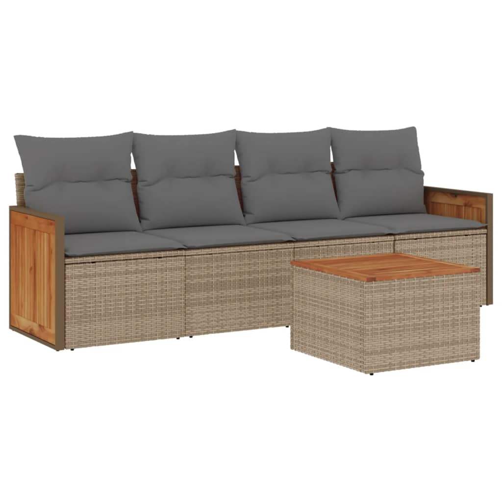 Set Divano da Giardino 5 pz con Cuscini Beige in Polyrattan - homemem39