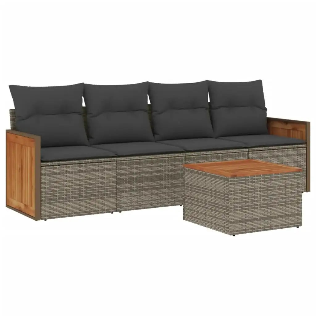 Set Divano da Giardino 5 pz con Cuscini Grigio in Polyrattan - homemem39
