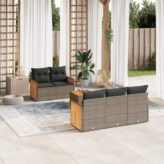 Set Divano da Giardino 6 pz con Cuscini Grigio in Polyrattan - homemem39