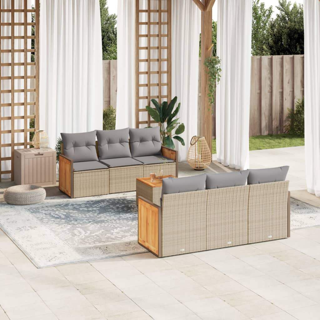 Set Divani da Giardino 7 pz con Cuscini Beige in Polyrattan - homemem39