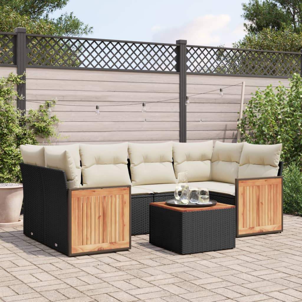 Set Divani da Giardino con Cuscini 7pz Nero Polyrattan - homemem39