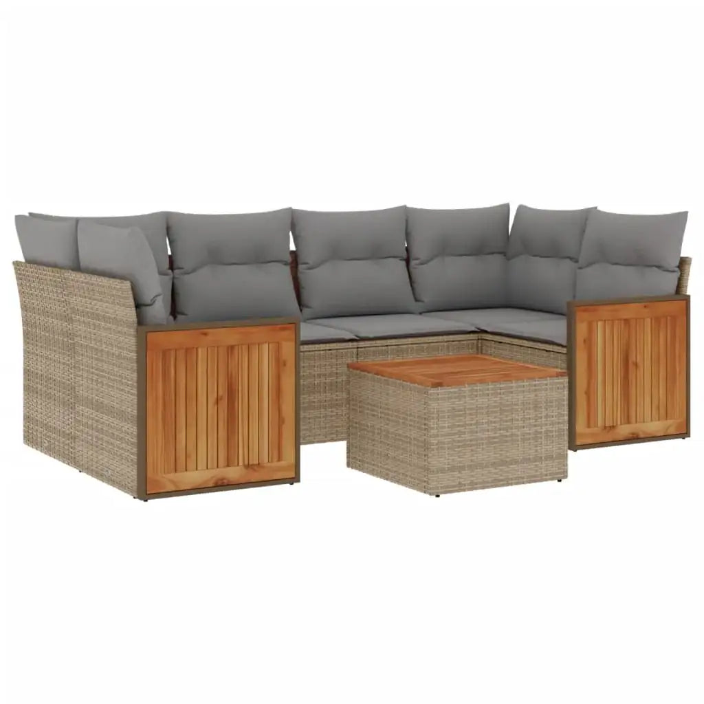Set Divani da Giardino 7 pz con Cuscini Beige in Polyrattan - homemem39