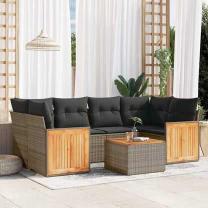 Set Divani da Giardino 7 pz con Cuscini Grigio in Polyrattan - homemem39