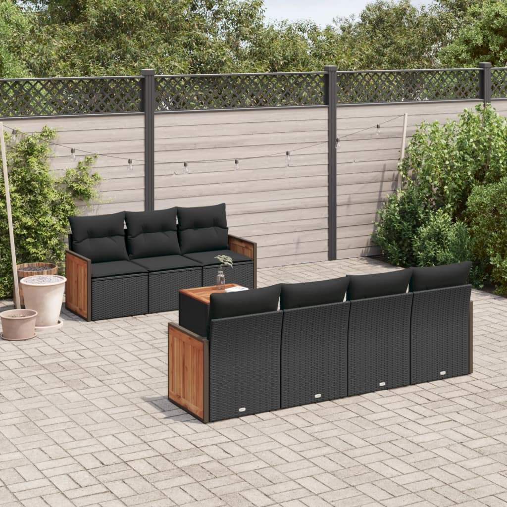 Set Divani da Giardino con Cuscini 8 pz Nero in Polyrattan - homemem39