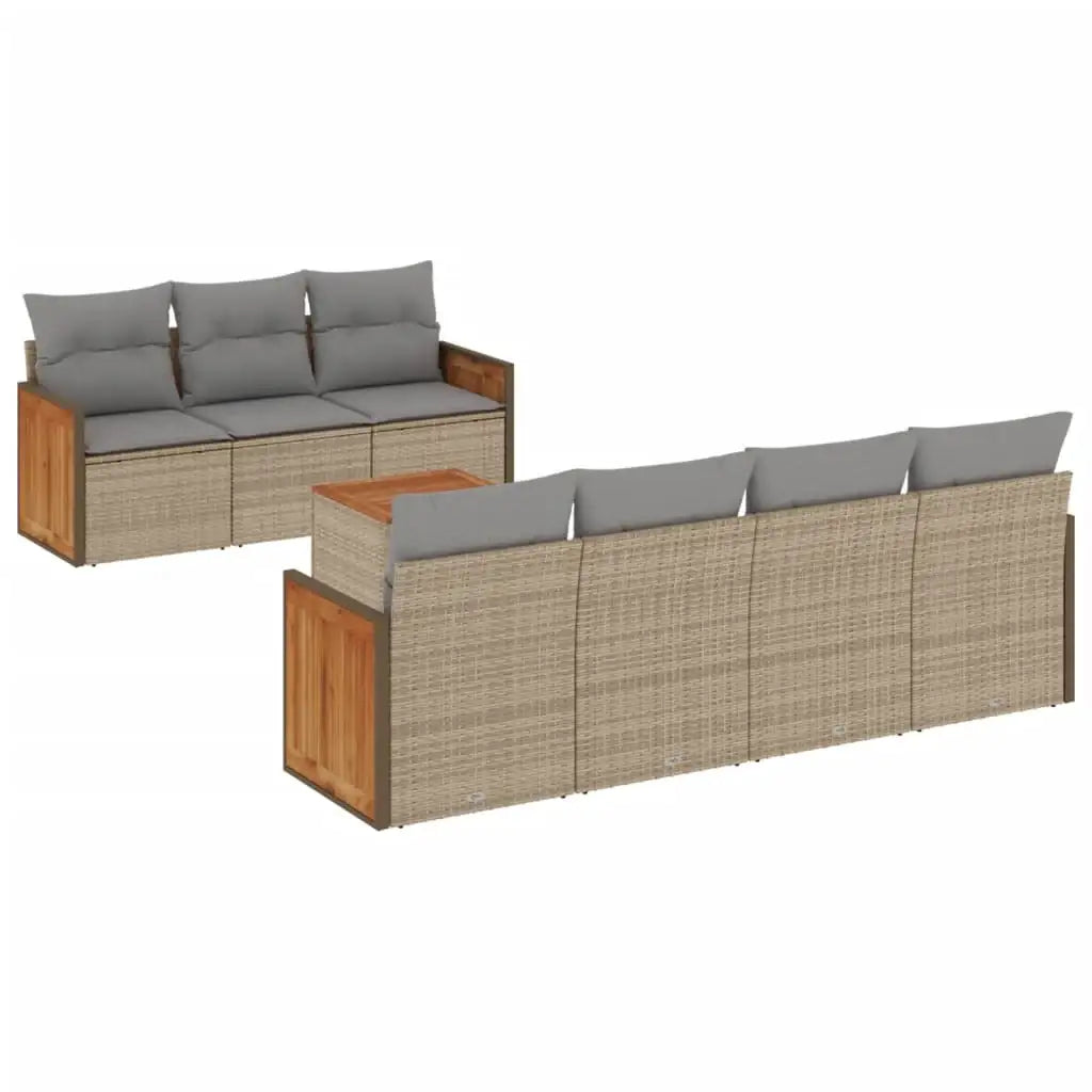 Set Divano da Giardino 8 pz con Cuscini Beige in Polyrattan - homemem39