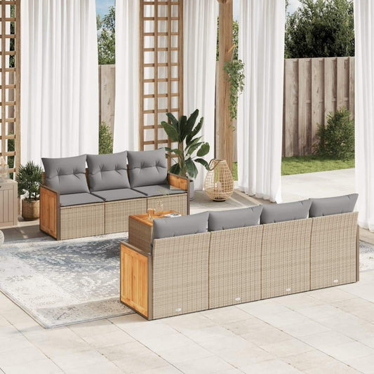 Set Divano da Giardino 8 pz con Cuscini Beige in Polyrattan - homemem39