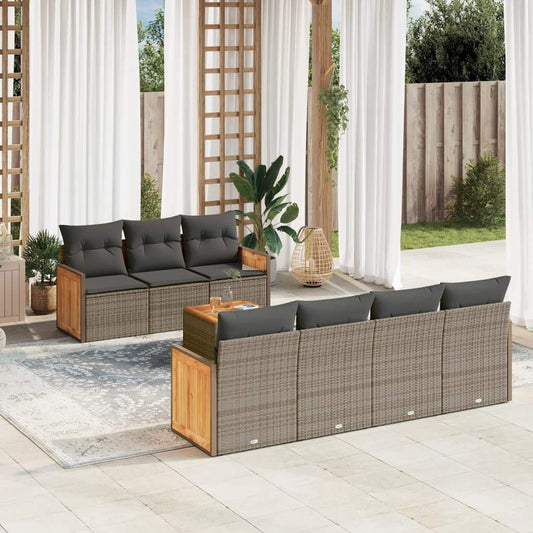 Set Divano da Giardino 8 pz con Cuscini Grigio in Polyrattan - homemem39