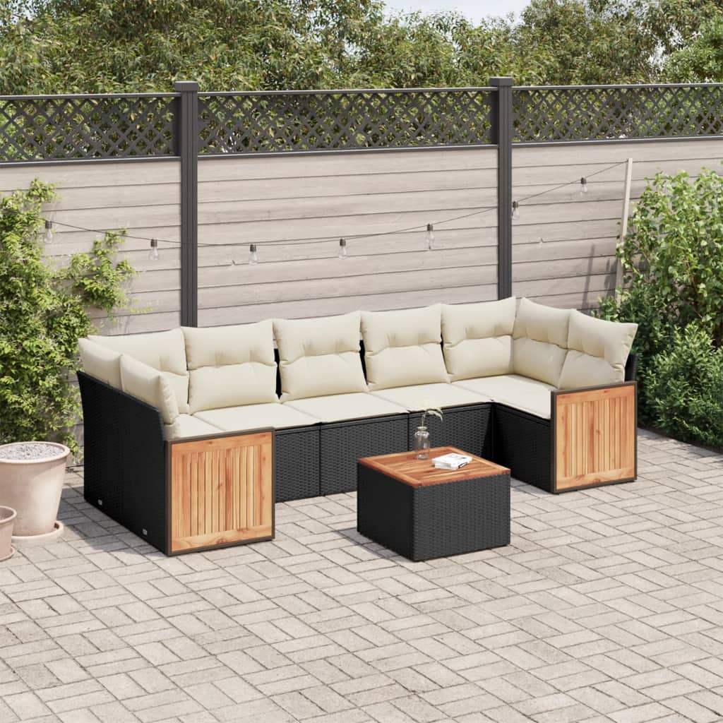 Set Divani da Giardino con Cuscini 8 pz Nero in Polyrattan - homemem39