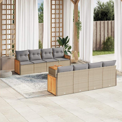 Set Divano da Giardino 9 pz con Cuscini Beige in Polyrattan - homemem39