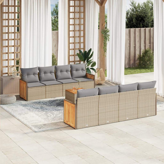 Set Divano da Giardino 9 pz con Cuscini Beige in Polyrattan - homemem39