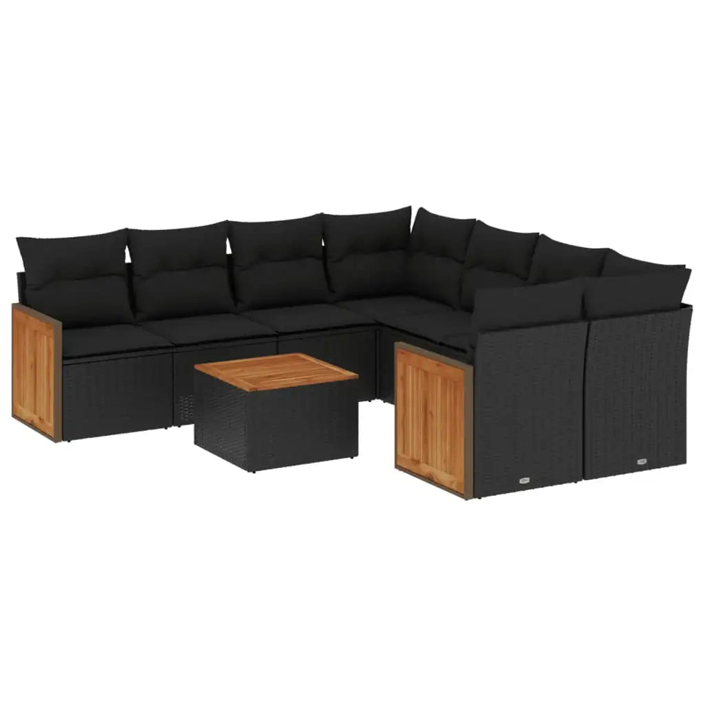 Set Divani da Giardino 9 pz con Cuscini Nero in Polyrattan - homemem39
