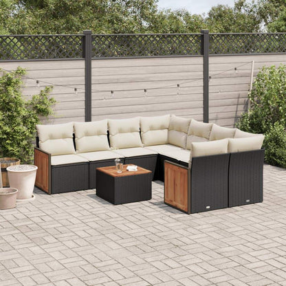 Set Divani da Giardino 9 pz con Cuscini Nero in Polyrattan - homemem39