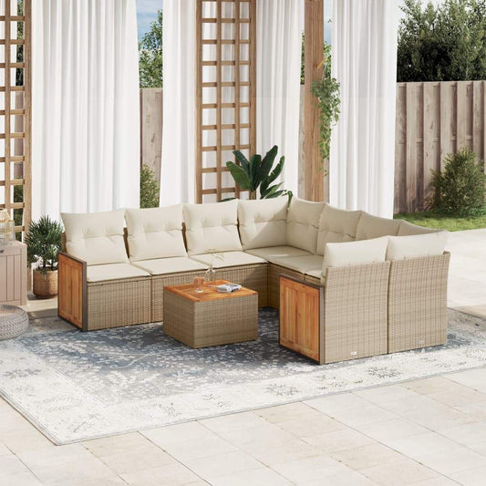Set Divano da Giardino 9 pz con Cuscini Beige in Polyrattan - homemem39