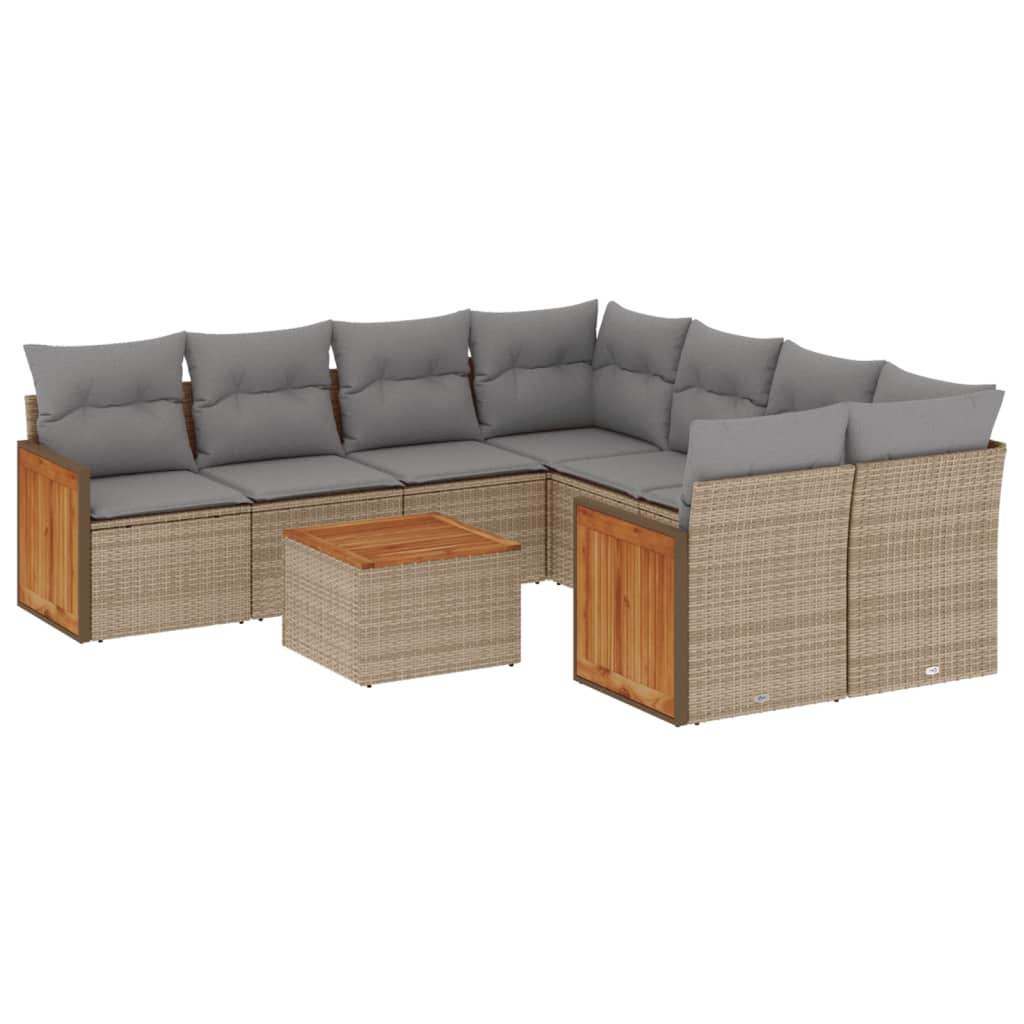 Set Divano da Giardino 9 pz con Cuscini Beige in Polyrattan - homemem39
