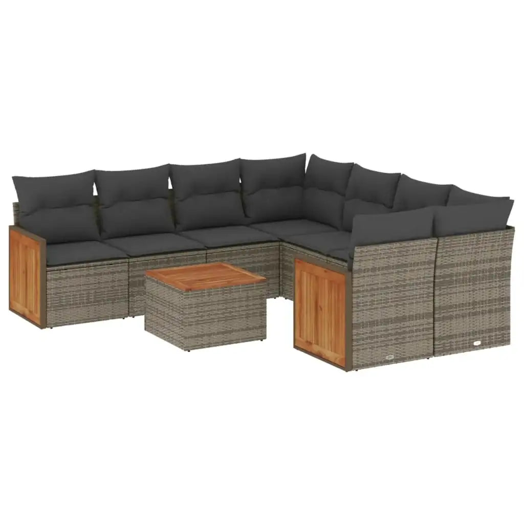 Set Divano da Giardino 9 pz con Cuscini Grigio in Polyrattan - homemem39