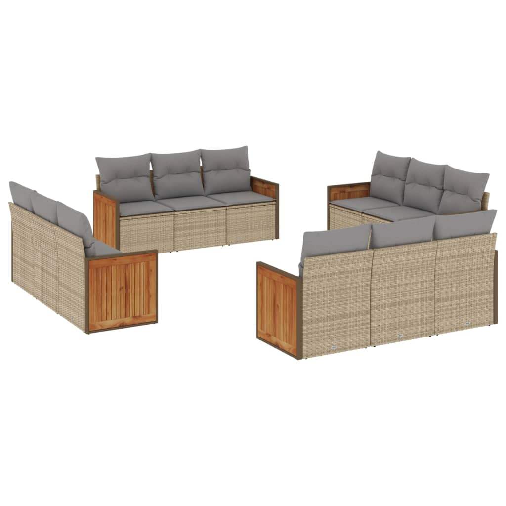 Set Divani da Giardino 12 pz con Cuscini Beige in Polyrattan - homemem39