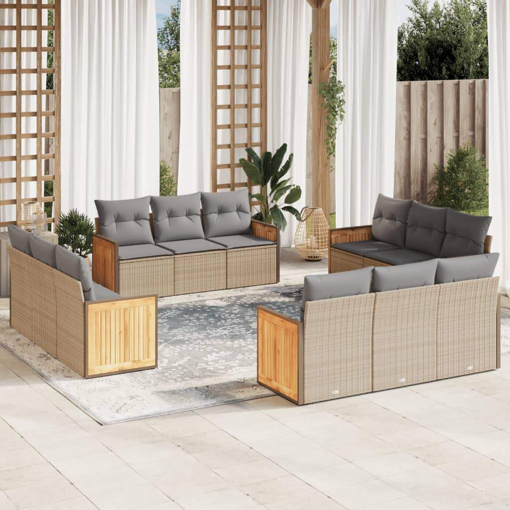 Set Divani da Giardino 12 pz con Cuscini Beige in Polyrattan - homemem39