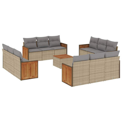 Set Divano da Giardino 13 pz con Cuscini Beige in Polyrattan - homemem39