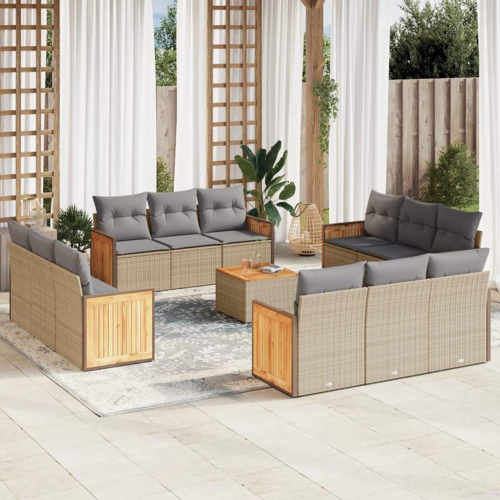 Set Divano da Giardino 13 pz con Cuscini Beige in Polyrattan - homemem39