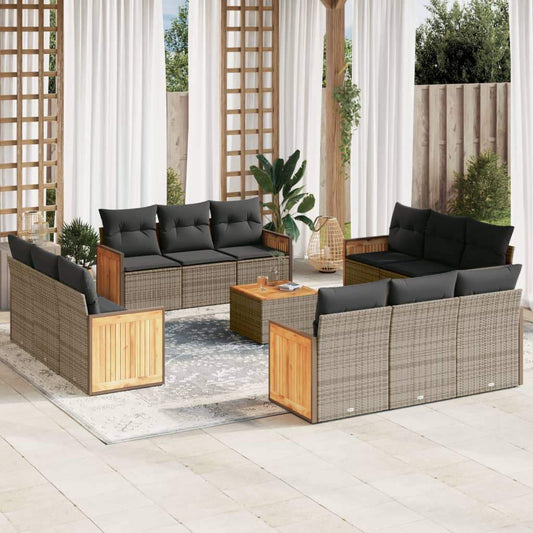 Set Divani da Giardino 13 pz con Cuscini Grigio in Polyrattan - homemem39