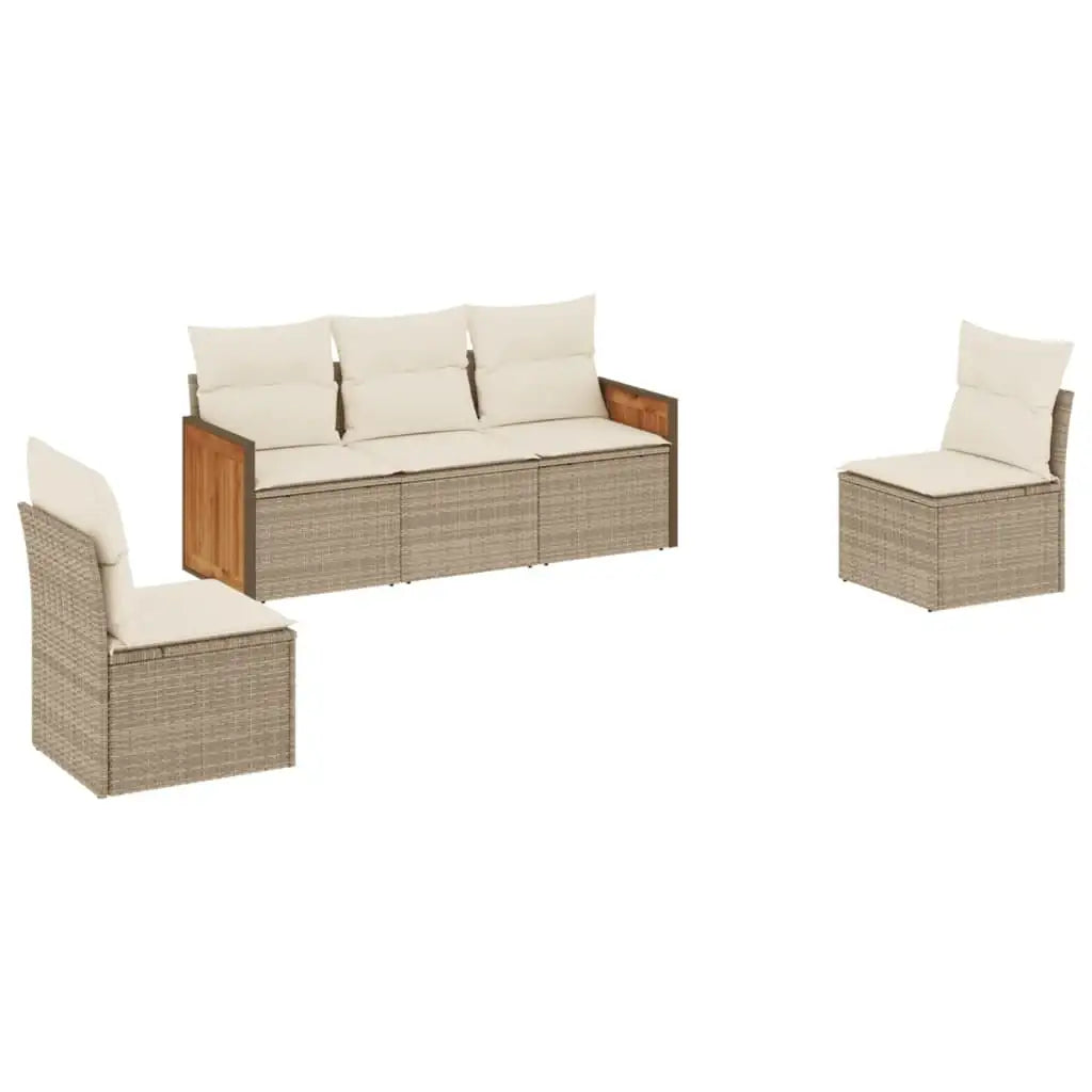 Set Divano da Giardino 5 pz con Cuscini Beige in Polyrattan - homemem39