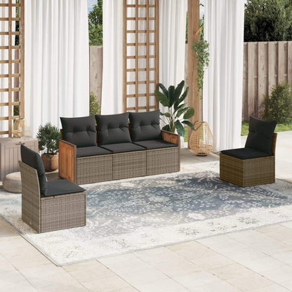 Set Divano da Giardino 5 pz con Cuscini Grigio in Polyrattan - homemem39