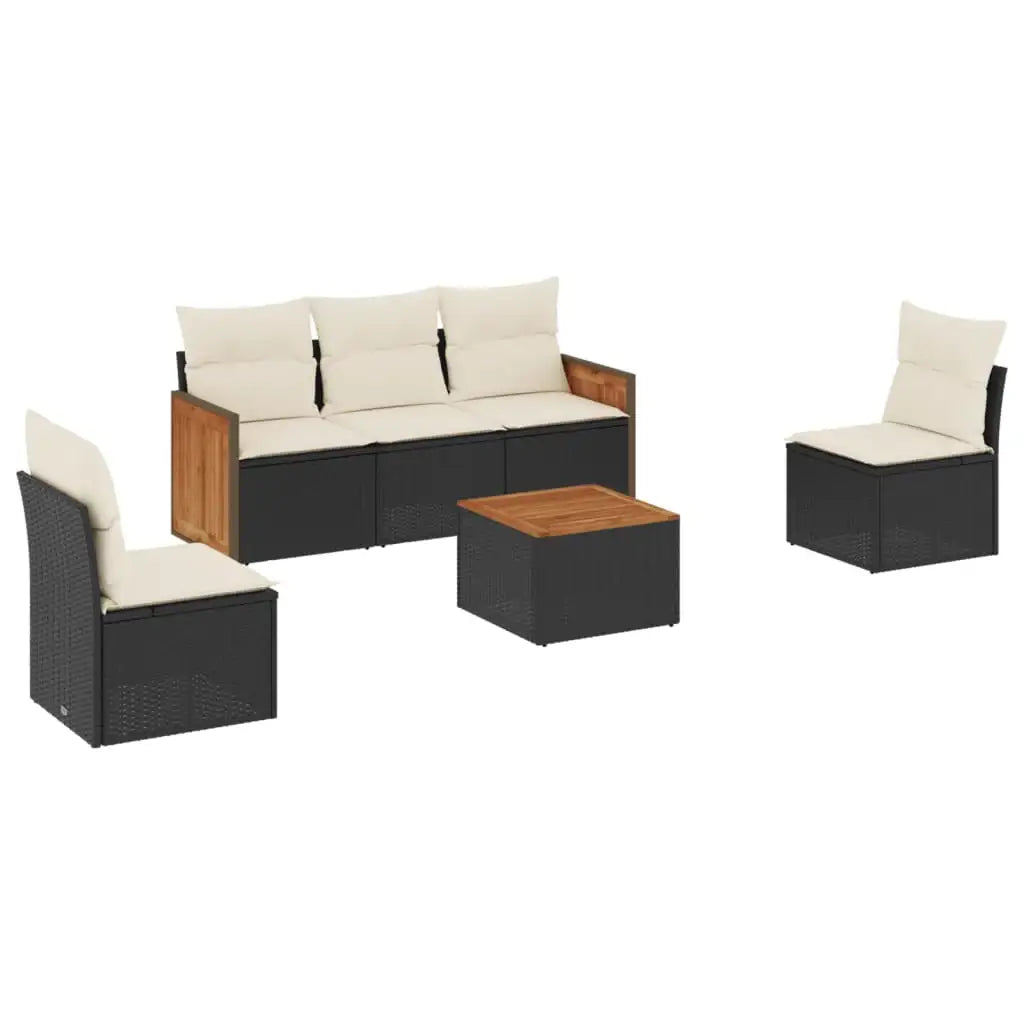 Set Divano da Giardino 6 pz con Cuscini Nero in Polyrattan - homemem39