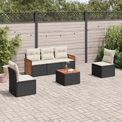 Set Divano da Giardino 6 pz con Cuscini Nero in Polyrattan - homemem39