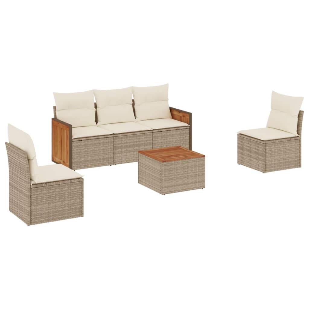 Set Divano da Giardino 6 pz con Cuscini Beige in Polyrattan - homemem39