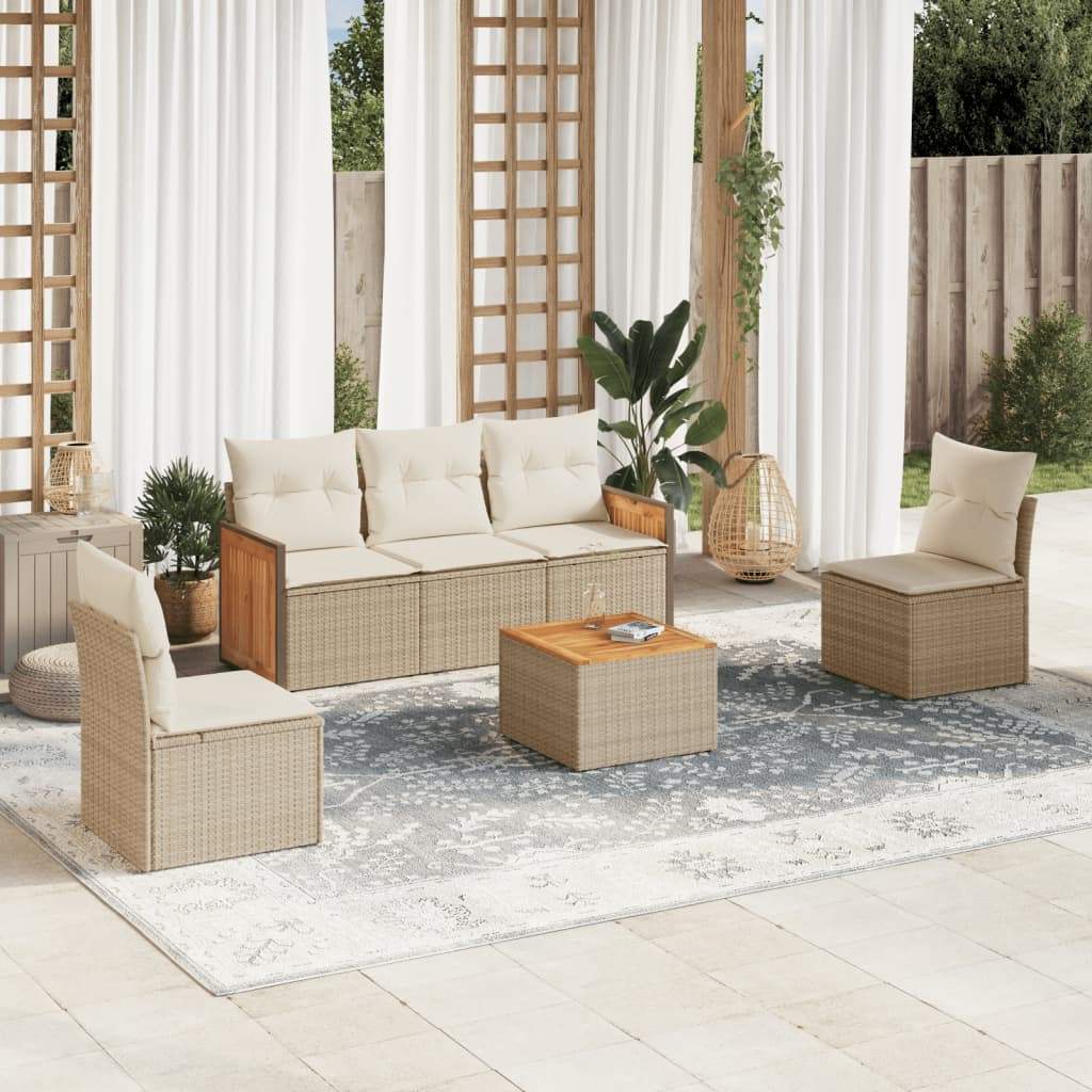 Set Divano da Giardino 6 pz con Cuscini Beige in Polyrattan - homemem39