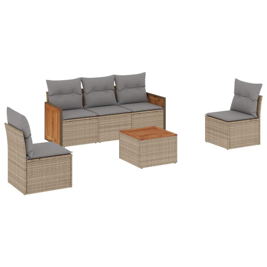 Set Divano da Giardino 6 pz con Cuscini Beige in Polyrattan - homemem39