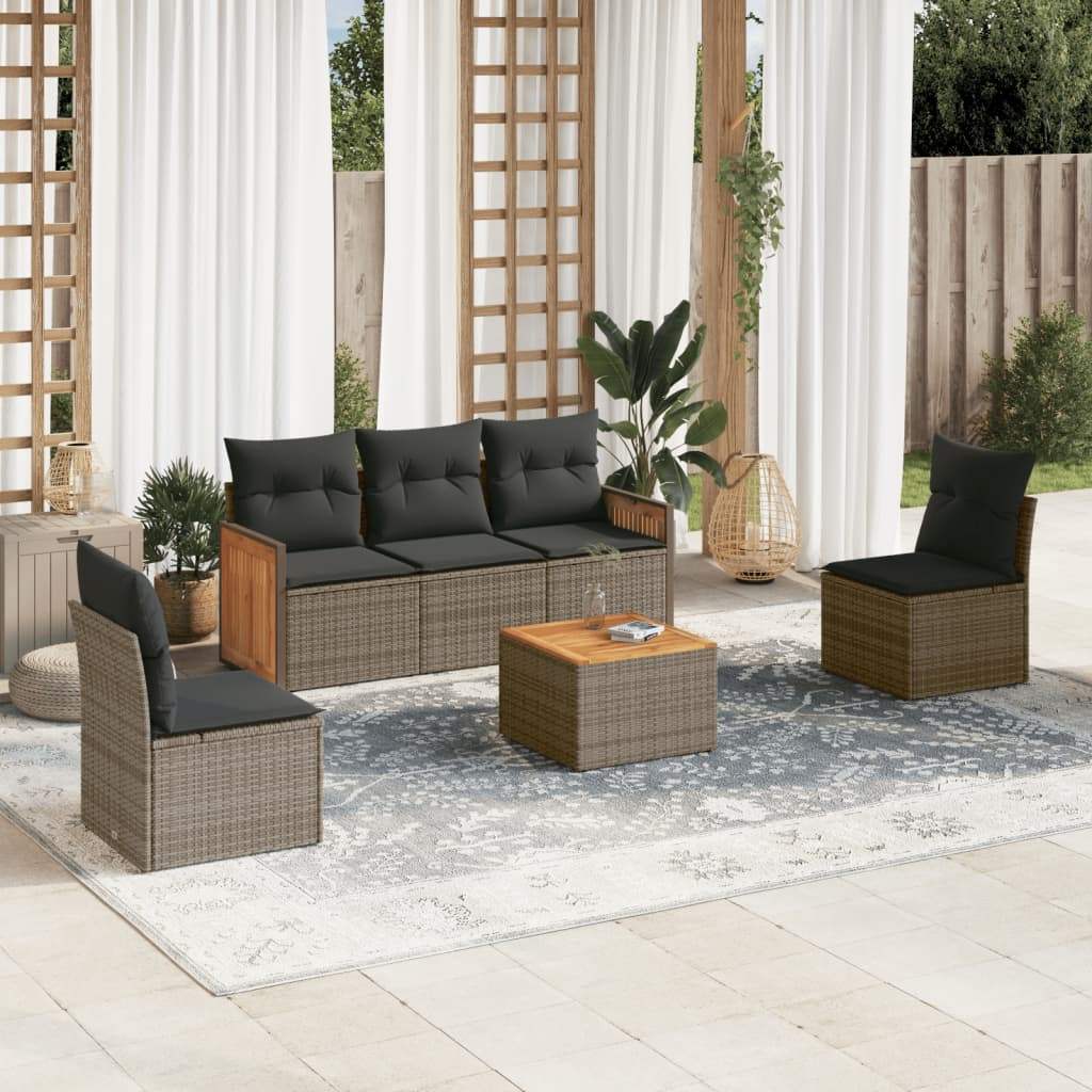 Set Divano da Giardino 6 pz con Cuscini Grigio in Polyrattan - homemem39
