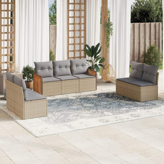 Set Divani da Giardino 7 pz con Cuscini Beige in Polyrattan - homemem39