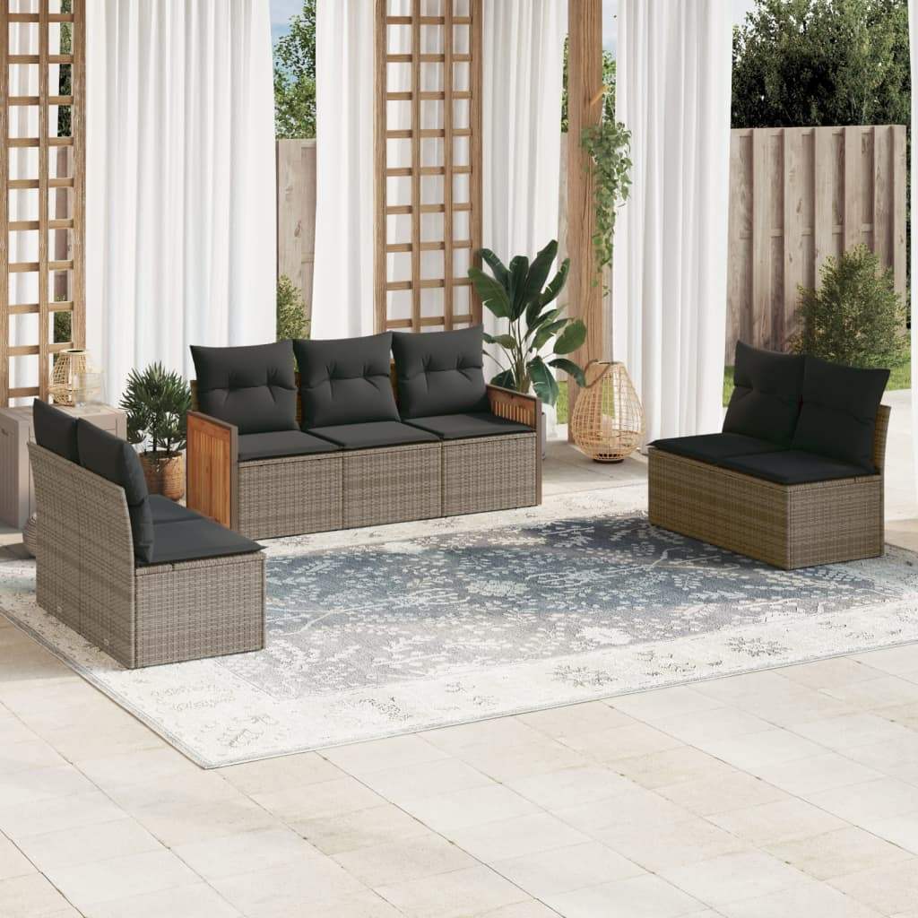 Set Divani da Giardino 7 pz con Cuscini Grigio in Polyrattan - homemem39