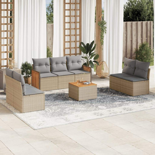 Set Divano da Giardino 8 pz con Cuscini Beige in Polyrattan - homemem39